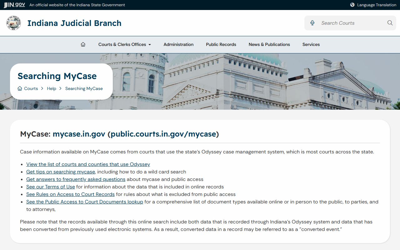 Hamilton County court dockets MyCase help page