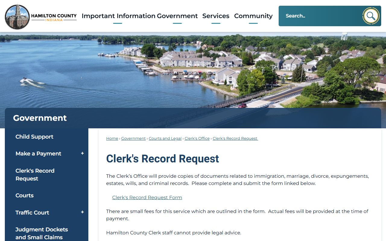 Hamilton County court records Clerk record request page