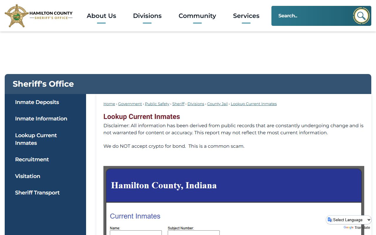 Hamilton County inmate records lookup current inmates page