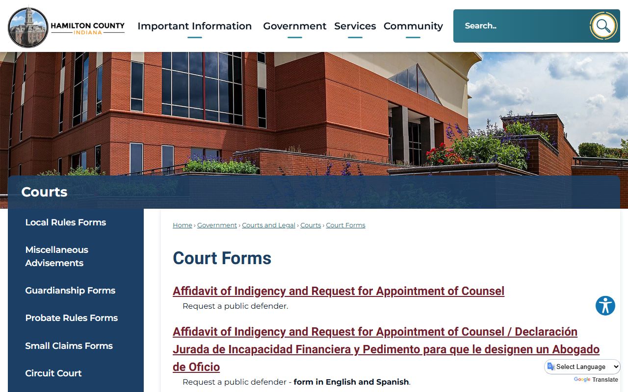 Hamilton County probate records court forms page