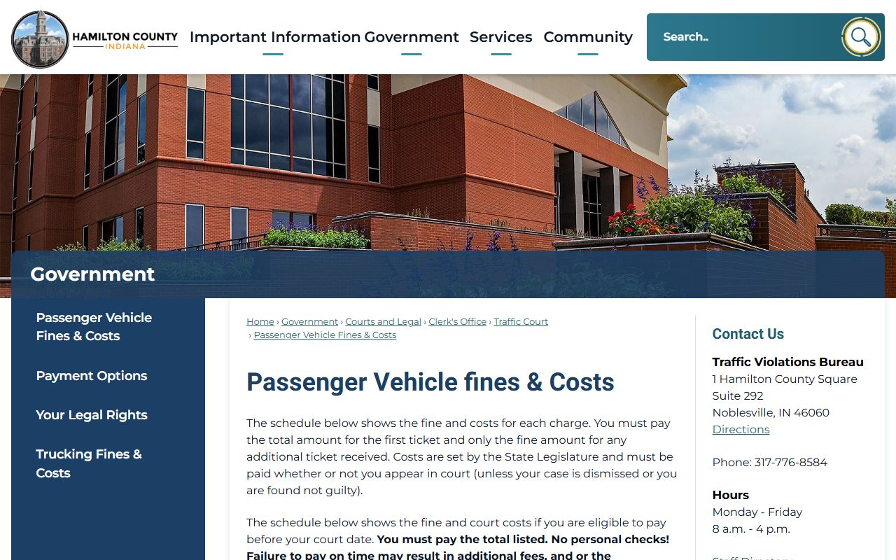 Hamilton County traffic court records passenger vehicle fines and costs