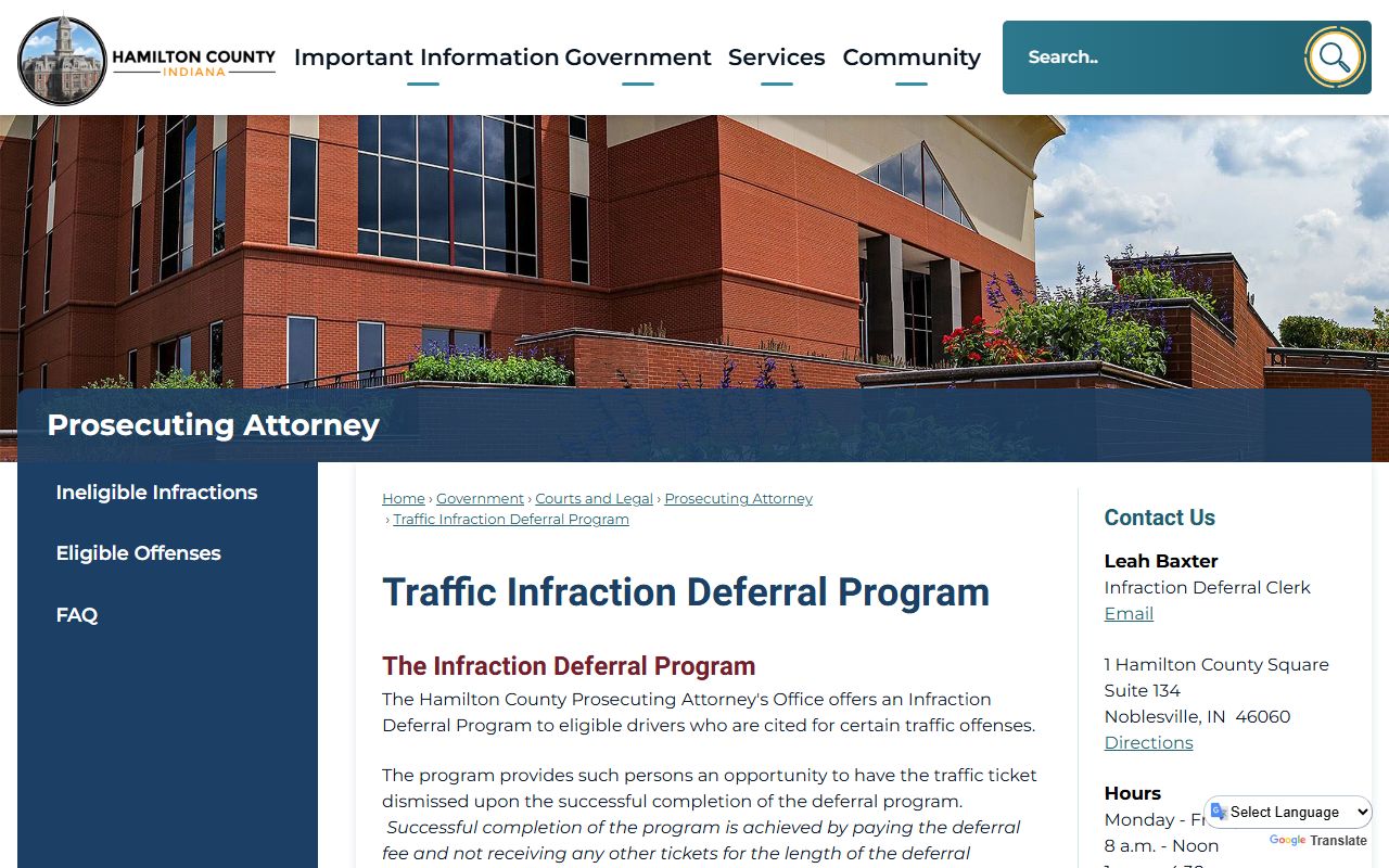 Hamilton County traffic court records infraction deferral program