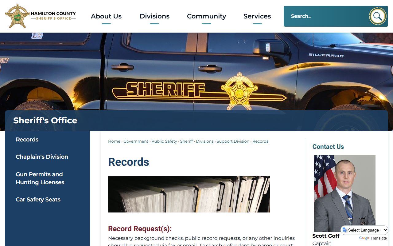 Hamilton County warrant records sheriff records page