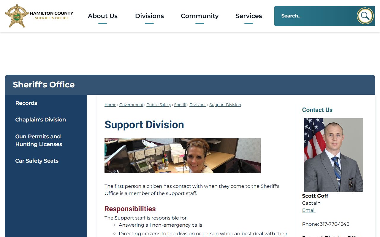 Hamilton County warrant records sheriff support division page