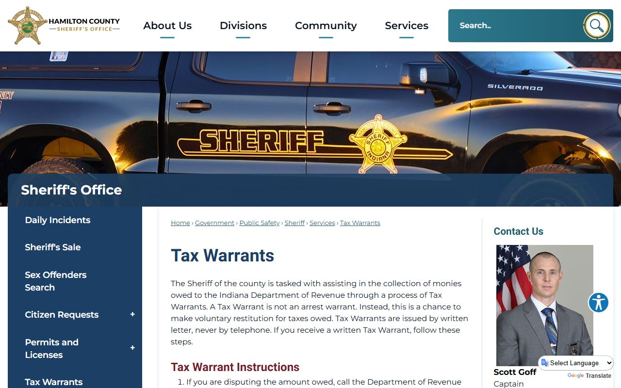 Hamilton County warrant records tax warrant page